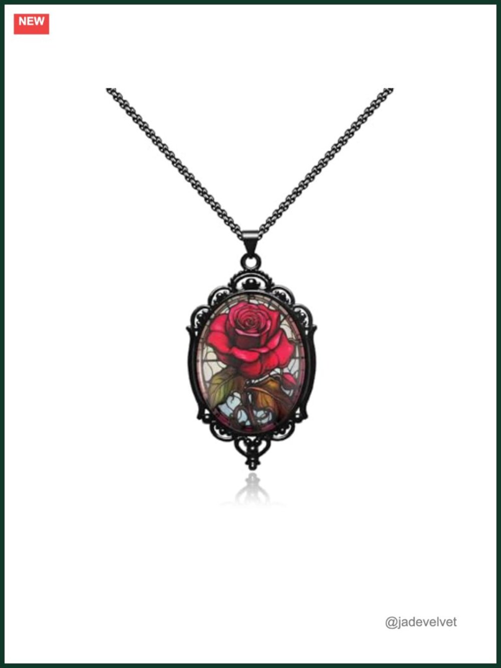 Gothic Rose Glass Cameo Choker Necklace Set Stainless Steel & Faux Leather